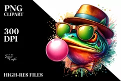 Quirky Frog Portrait Blowing Chewing Gum | Clipart Product Image 1