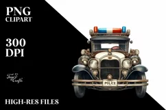 Vintage Police Car with Fireworks | Clipart Product Image 3