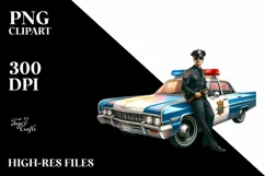 Vintage Police Car with Fireworks | Clipart Product Image 1