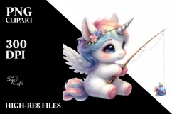 Cute Baby Unicorn Fishing in Style | Sublimation Clipart Product Image 3