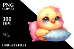 Smiling Baby Chicken with Pillow PNG Product Image 2