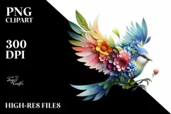 Vibrant Bird with Flowers, Abstract PNG Product Image 3