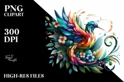 Vibrant Bird with Flowers, Abstract PNG Product Image 3