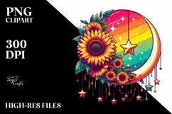 Vibrant Half Moon with Sunflowers PNG Product Image 1