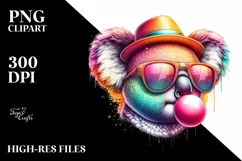 Quirky Koala Portrait Blowing Chewing Gum | Clipart Product Image 3