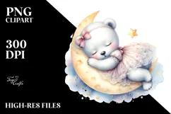Cute Baby Polar Bear Sleeping on Moon | Clipart Product Image 2