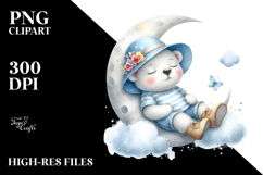 Cute Baby Polar Bear Sleeping on Moon | Clipart Product Image 2