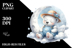 Cute Baby Polar Bear Sleeping on Moon | Clipart Product Image 2