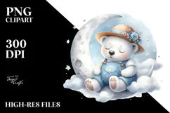 Cute Baby Polar Bear Sleeping on Moon | Clipart Product Image 2