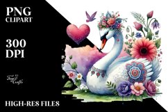 Colorful Boho Swan Heart Sitting on Flower, PNG Product Image 2
