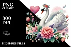 Colorful Boho Swan Heart Sitting on Flower, PNG Product Image 2