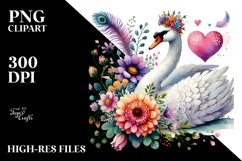 Colorful Boho Swan Heart Sitting on Flower, PNG Product Image 2