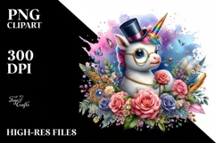 Colorful Baby Unicorn with Monocle PNG Product Image 3