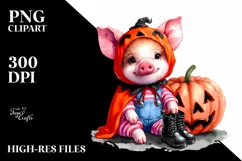 Simple Watercolor Cute Baby Pig Dressed for Halloween Product Image 1
