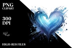 Blue Paintbrush Style Heart, Watercolor PNG Product Image 2