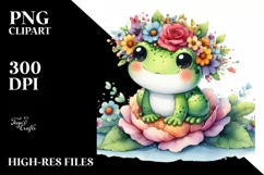 Frog Sitting on Flower with Flower Crown PNG Product Image 1