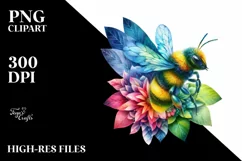 Vibrant Bee with Flowers, Abstract PNG Product Image 3
