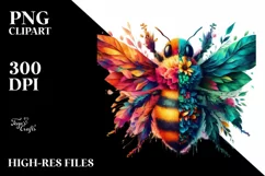 Vibrant Bee with Flowers, Abstract PNG Product Image 1