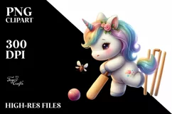 Cute Baby Unicorn Playing Cricket | Sublimation Clipart Product Image 1