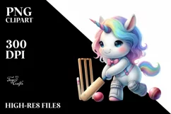 Cute Baby Unicorn Playing Cricket | Sublimation Clipart Product Image 3