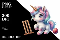 Cute Baby Unicorn Playing Cricket | Sublimation Clipart Product Image 1
