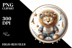 Cute Baby Lion Sleeping on Moon | Clipart Product Image 3