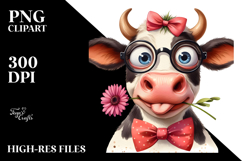 Funny Cow with Flower in Mouth PNG Product Image 2