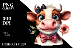 Funny Cow with Bow and Flower, PNG Product Image 2