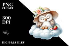 Whimsical Baby Owl Sleeping on Cloud | Clipart Product Image 2