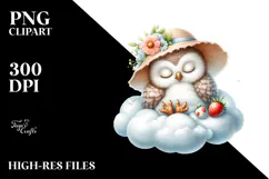 Whimsical Baby Owl Sleeping on Cloud | Clipart Product Image 2
