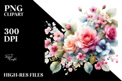 Washed Watercolor Vibrant Floral Frame with Pink Roses, Product Image 2