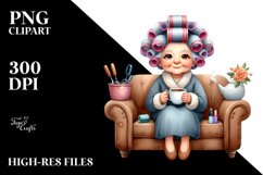 Watercolor Old Lady Sitting on Sofa Clipart Product Image 1