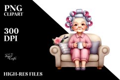 Watercolor Old Lady Sitting on Sofa Clipart Product Image 3