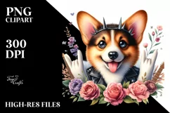 Rock Star Pembroke Welsh Corgi Floral | Sublimation Clipart Product Image 3