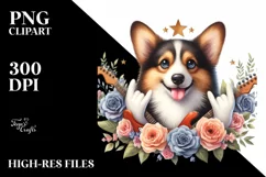 Rock Star Corgi Watercolor Clipart Product Image 3