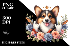 Rock Star Corgi Watercolor Clipart Product Image 2
