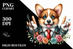 Rock Star Pembroke Welsh Corgi Floral | Sublimation Clipart Product Image 3