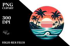 Retro Tropical Island Sunset, PNG Product Image 2