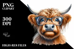 Cow Highland es Portrait Shy | Sublimation | Clipart Product Image 1