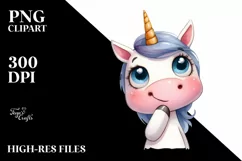 Expressive Unicorn with Thoughtful Goofy Smile PNG Product Image 1