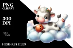 Cute Baby Cow Playing Bowling | Sublimation Clipart Product Image 1