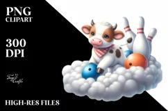Cute Baby Cow Playing Bowling | Sublimation Clipart Product Image 3