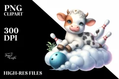 Cute Baby Cow Playing Bowling | Sublimation Clipart Product Image 3