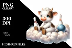 Cute Baby Cow Playing Bowling | Sublimation Clipart Product Image 3