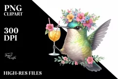 Young Hummingbird with Flower Wreath Clipart Product Image 3