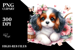Watercolor Cute Cavalier King Charles Spaniel PNG Product Image 2