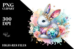 Colorful Wooden Diamond Bunny, PNG Product Image 2