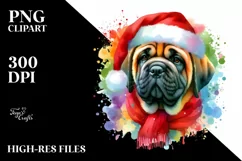 a Cute Vibrant Mastiff with Santa Hat PNG Product Image 1