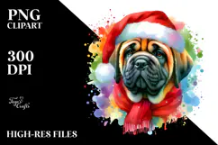 a Cute Vibrant Mastiff with Santa Hat PNG Product Image 2
