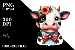 Funny Cow with Bow and Flower, PNG Product Image 2